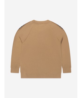 Fendi Kids Knitted Logo Taping Jumper in Brown du meilleur 