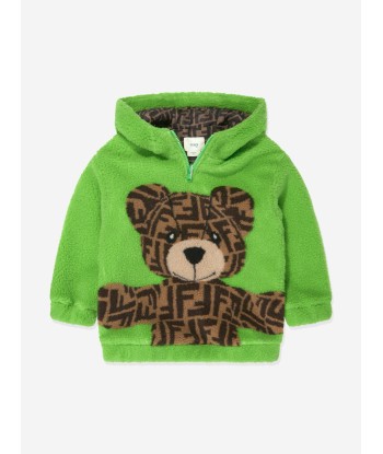 Fendi Kids Wool Bear Hoodie in Green pas cheres