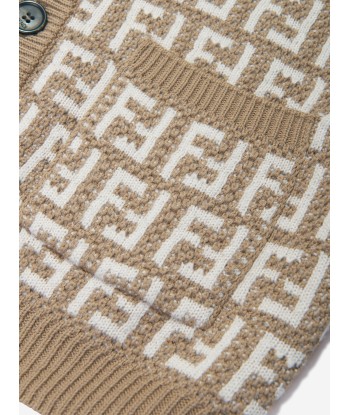 Fendi Kids Knitted FF Logo Cardigan in Beige le des métaux précieux