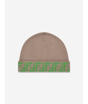 Fendi Kids FF Logo Reversible Beanie in Beige la chaussure