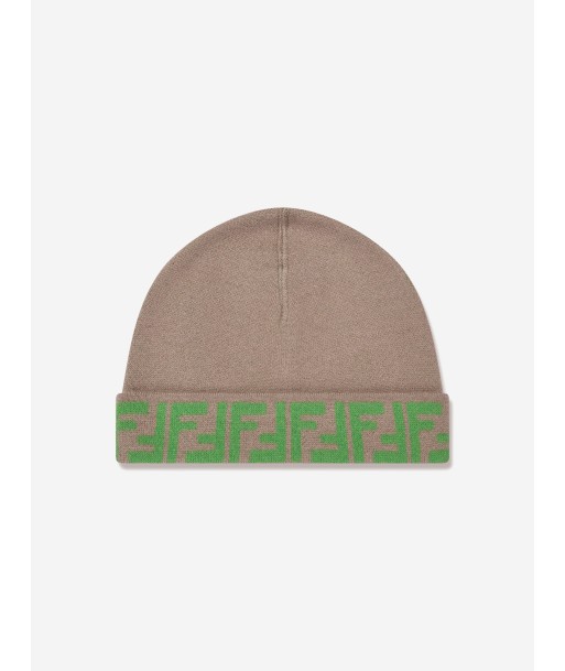 Fendi Kids FF Logo Reversible Beanie in Beige la chaussure