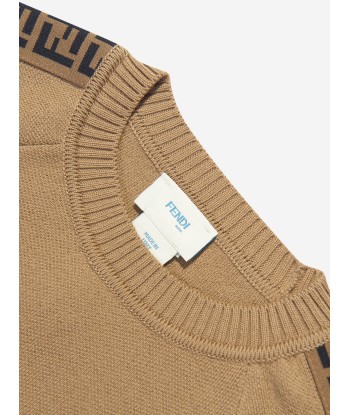 Fendi Kids Knitted Logo Taping Jumper in Brown du meilleur 