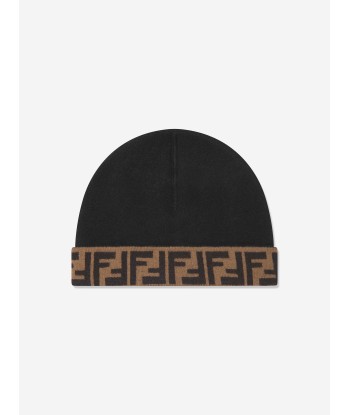 Fendi Kids FF Logo Reversible Beanie in Brown de la marque