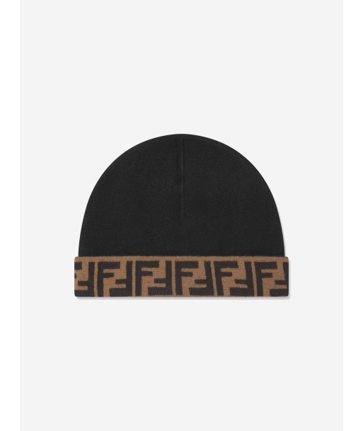 Fendi Kids FF Logo Reversible Beanie in Brown de la marque