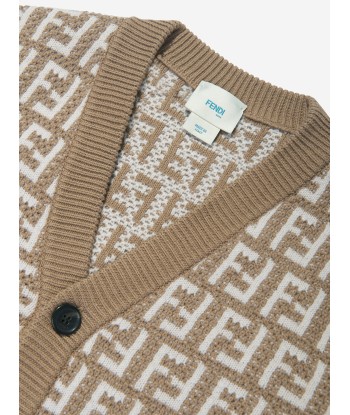 Fendi Kids Knitted FF Logo Cardigan in Beige le des métaux précieux