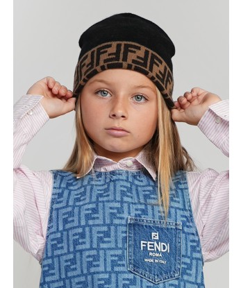 Fendi Kids FF Logo Reversible Beanie in Brown de la marque