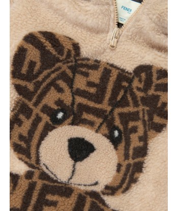 Fendi Kids Wool Bear Hoodie in Beige livraison gratuite