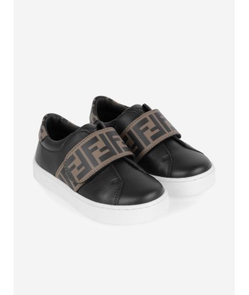 Fendi Kids Leather FF Logo Strap Trainers in Black de la marque