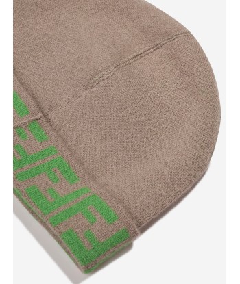 Fendi Kids FF Logo Reversible Beanie in Beige la chaussure