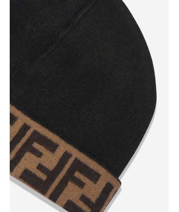 Fendi Kids FF Logo Reversible Beanie in Brown de la marque