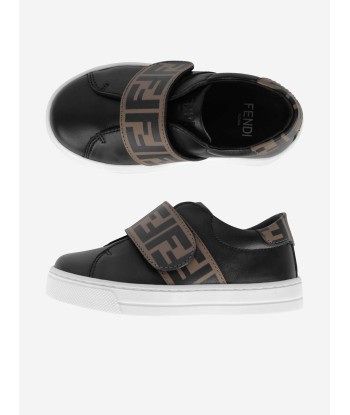 Fendi Kids Leather FF Logo Strap Trainers in Black de la marque