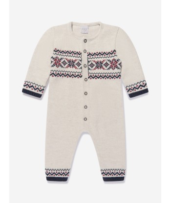 Paz Rodriguez Baby Knitted Romper in Beige le des métaux précieux