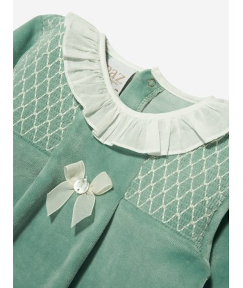 Paz Rodriguez Baby Girls Velour Babygrow in Green online