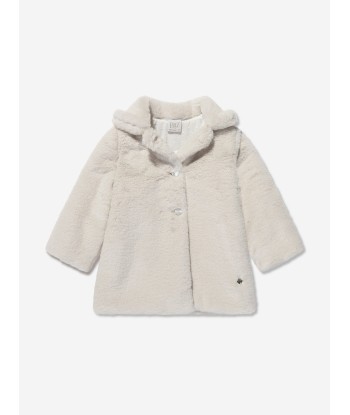 Paz Rodriguez Girls Faux Fur Coat in Beige du meilleur 