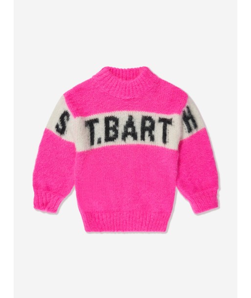 MC2 Saint Barth Girls Logo Stripe Jumper in Pink destockage