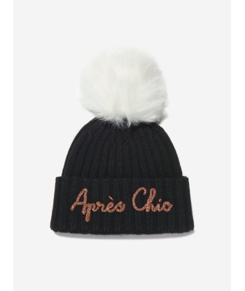 MC2 Saint Barth Kids Apres Chic Hat With Pom Pom in Black rembourrage situé sous