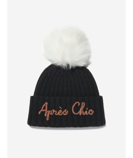 MC2 Saint Barth Kids Apres Chic Hat With Pom Pom in Black rembourrage situé sous