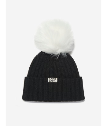 MC2 Saint Barth Kids Apres Chic Hat With Pom Pom in Black rembourrage situé sous