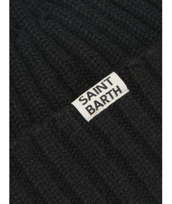 MC2 Saint Barth Kids Apres Chic Hat With Pom Pom in Black rembourrage situé sous