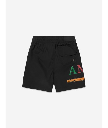 Amiri Boys Rainbow Bar Swim Trunks in Black de France