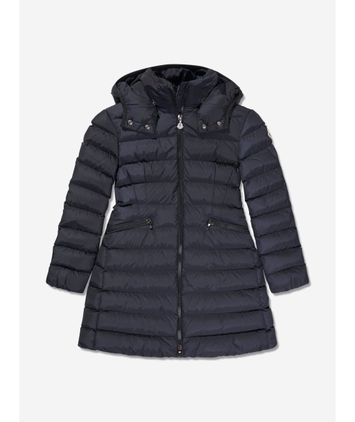 Moncler Enfant Girls Down Padded Charpal Long Coat in Navy Véritable concentré