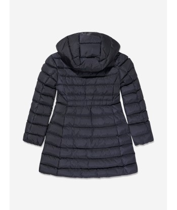 Moncler Enfant Girls Down Padded Charpal Long Coat in Navy Véritable concentré