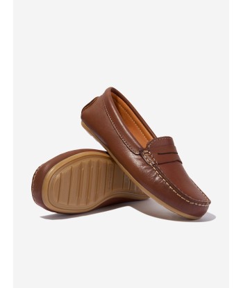 Andanines Boys Leather Boat Shoes in Tan soldes