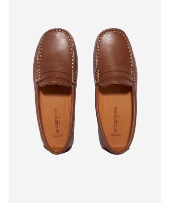 Andanines Boys Leather Boat Shoes in Tan soldes