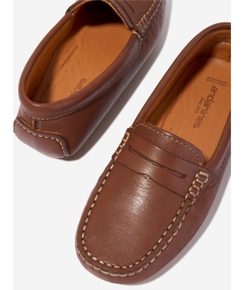 Andanines Boys Leather Boat Shoes in Tan soldes