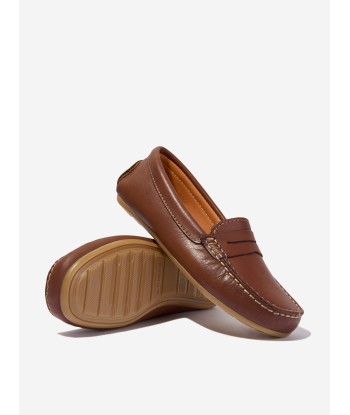 Andanines Boys Leather Boat Shoes in Tan soldes