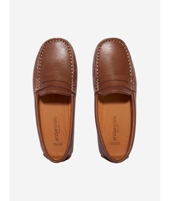 Andanines Boys Leather Boat Shoes in Tan soldes