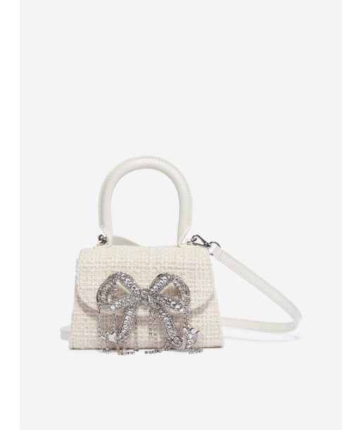 Self Portrait Girls Boucle Micro Bow Bag in Ivory acheter