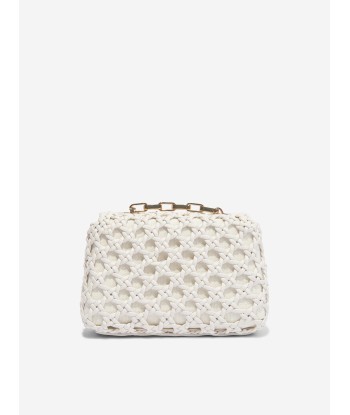 Self Portrait Girls Woven Leather Micro Bag in Ivory acheter