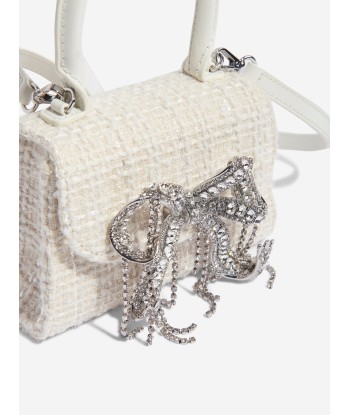 Self Portrait Girls Boucle Micro Bow Bag in Ivory acheter