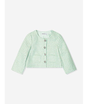 Self Portrait Girls Boucle Jacket in Green destockage