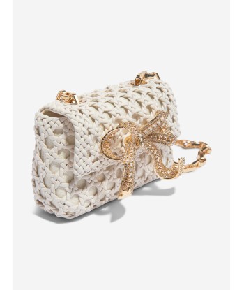 Self Portrait Girls Woven Leather Micro Bag in Ivory acheter