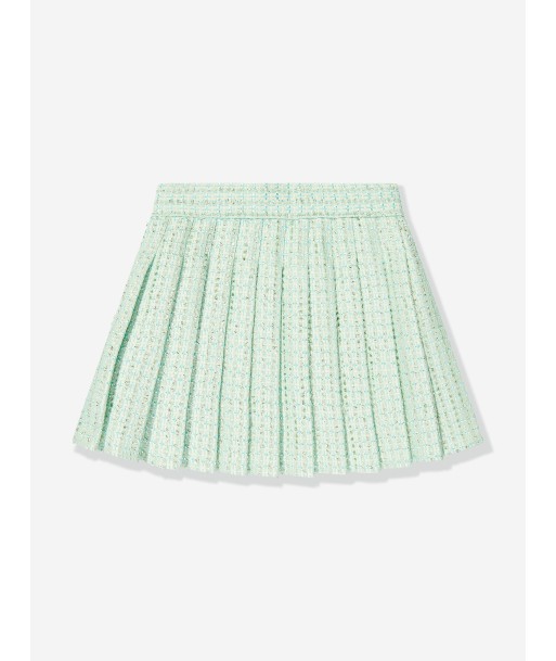 Self Portrait Girls Boucle Pleated Skirt in Green de votre