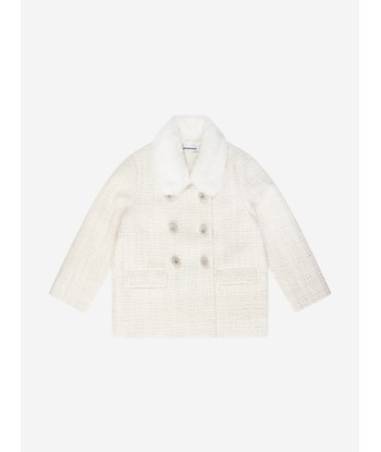 Self Portrait Girls Boucle Coat in Ivory en ligne