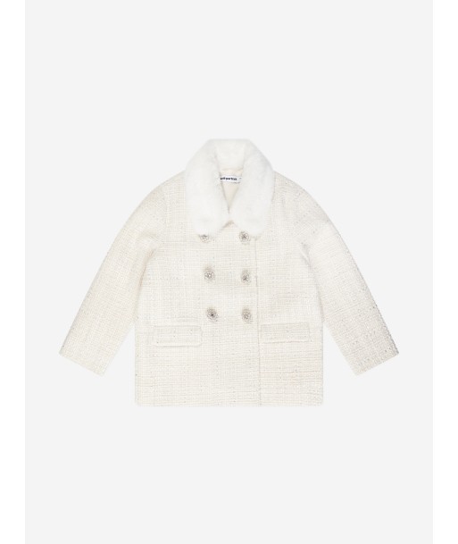 Self Portrait Girls Boucle Coat in Ivory en ligne