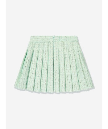 Self Portrait Girls Boucle Pleated Skirt in Green de votre