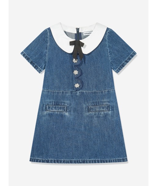 Self Portrait Girls Denim Scalloped Dress in Blue france