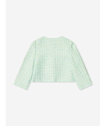 Self Portrait Girls Boucle Jacket in Green destockage