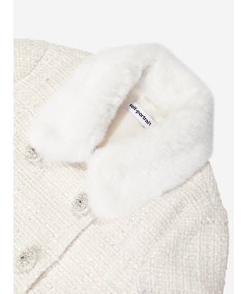 Self Portrait Girls Boucle Coat in Ivory en ligne