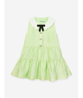 Self Portrait Girls Textured Cotton Dress in Green 2 - 3 jours ouvrés.