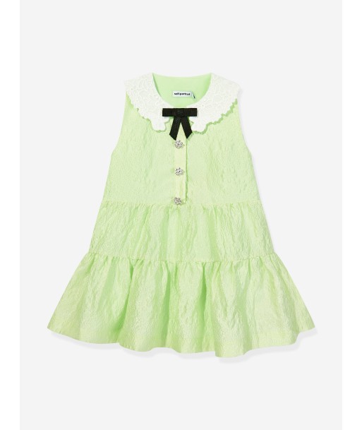 Self Portrait Girls Textured Cotton Dress in Green 2 - 3 jours ouvrés.