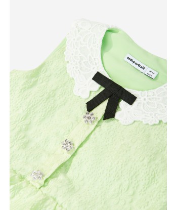 Self Portrait Girls Textured Cotton Dress in Green 2 - 3 jours ouvrés.