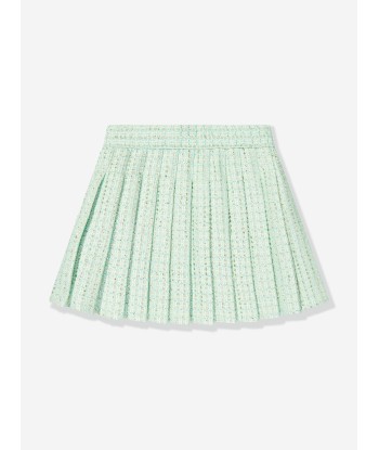 Self Portrait Girls Boucle Pleated Skirt in Green de votre