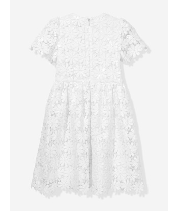 Self Portrait Girls Sequin Guipure Dress in White prix