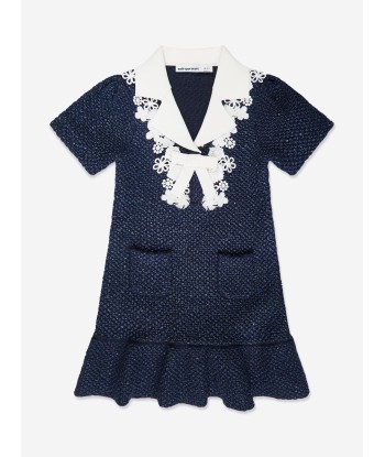 Self Portrait Girls Sequin Knit Bow Dress in Blue Jusqu'à 80% De Réduction