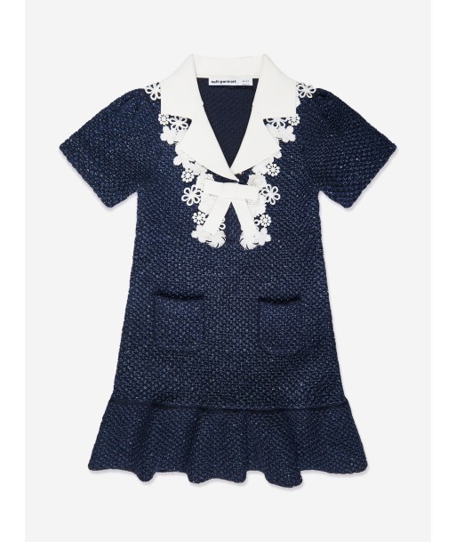 Self Portrait Girls Sequin Knit Bow Dress in Blue Jusqu'à 80% De Réduction